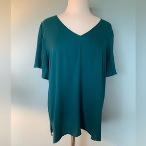 Ann Taylor blouse, v-neck, teal turquoise, 100% polyester, flowy, size large.